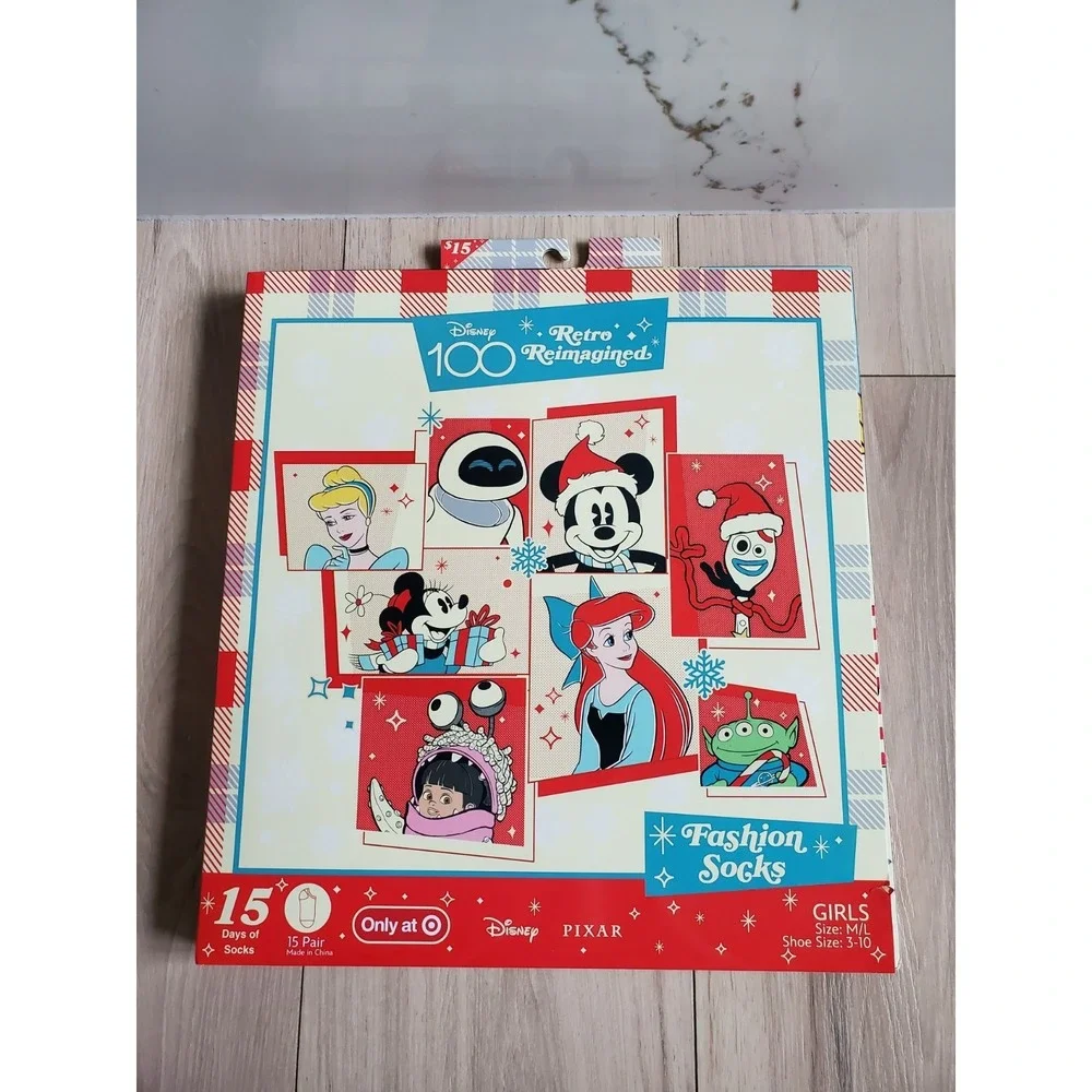 Disney 100 Retro Socks Girls 9-2.5 15‎ Days Fashion Advent Calendar New